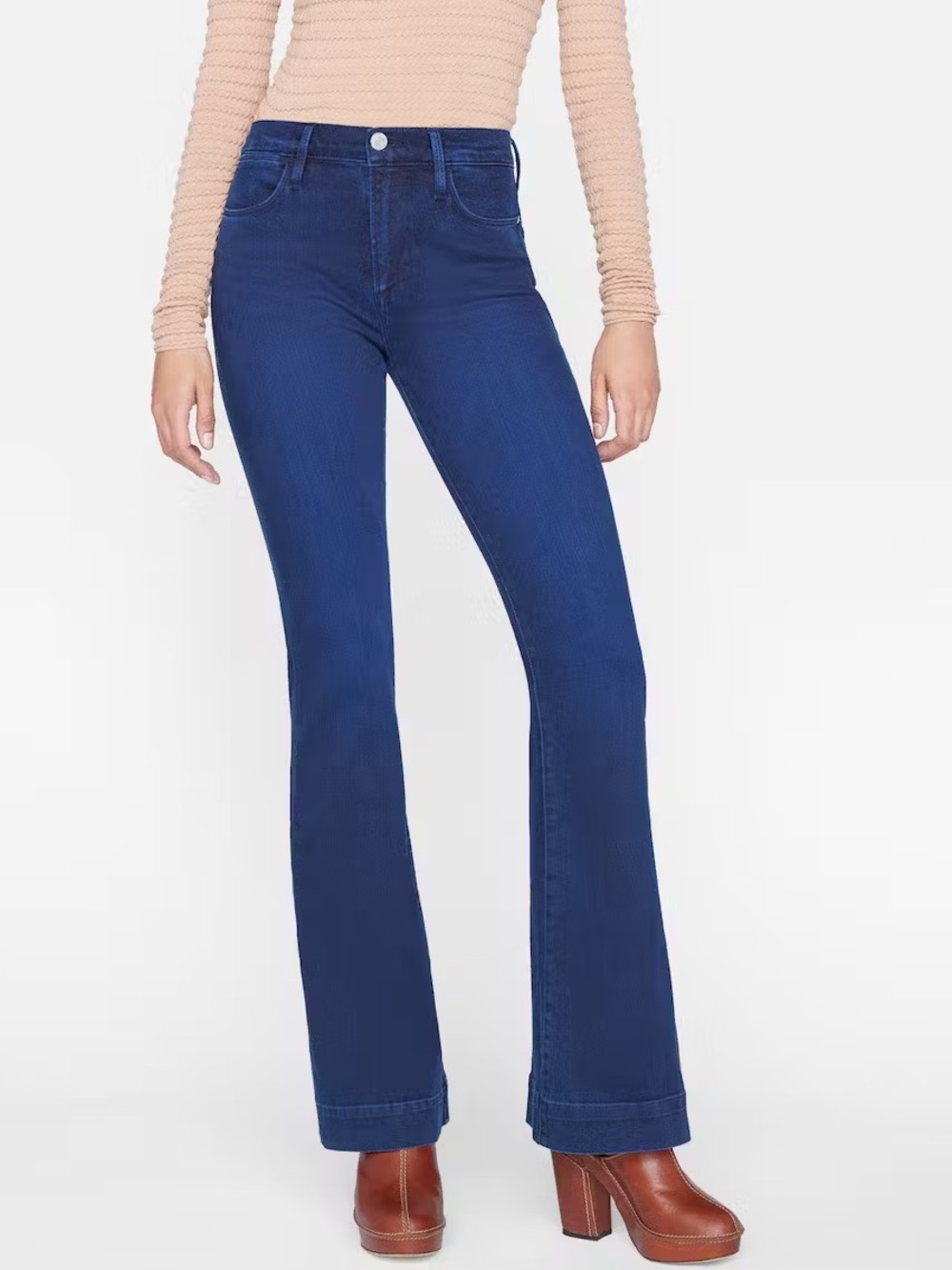 FRAME Le High Flare Wide Hem Jeans In Fiona Dark Indigo Denim  🦋